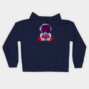 Cute Astronaut Drinking Boba Cartoon Kids Hoodie